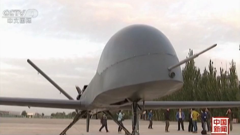 The screen shot from the video of CNTV shows that one of China's biggest UAV (UAV，Unmanned Aerial Vehicle) has completed its maiden flight successfully. (Photo source: CNTV) 
