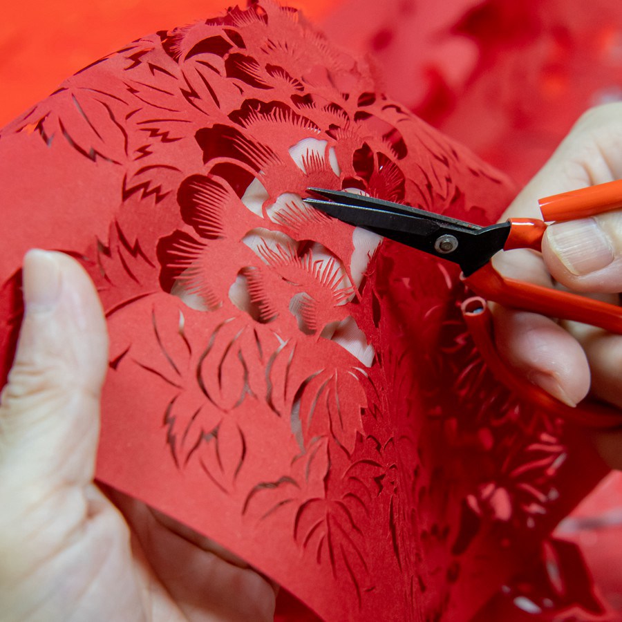 SE China’s Fujian carries on intangible heritage of Zhangpu paper-cutting with nothing but colored paper, pair of scissors in hand