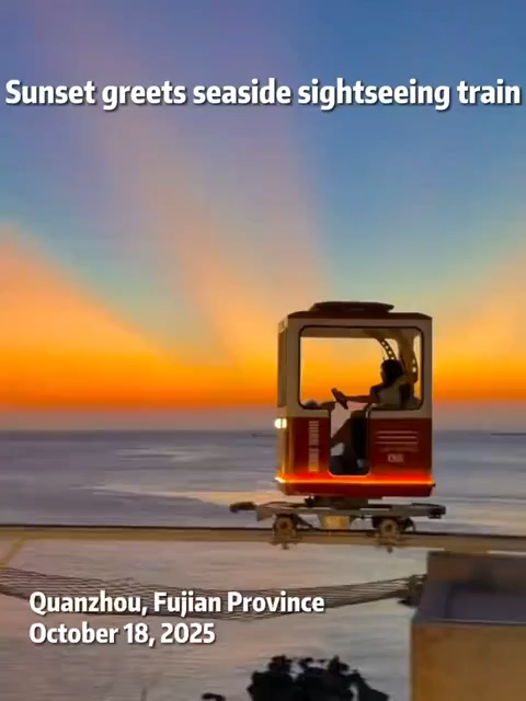 Sunset greets seaside sightseeing train