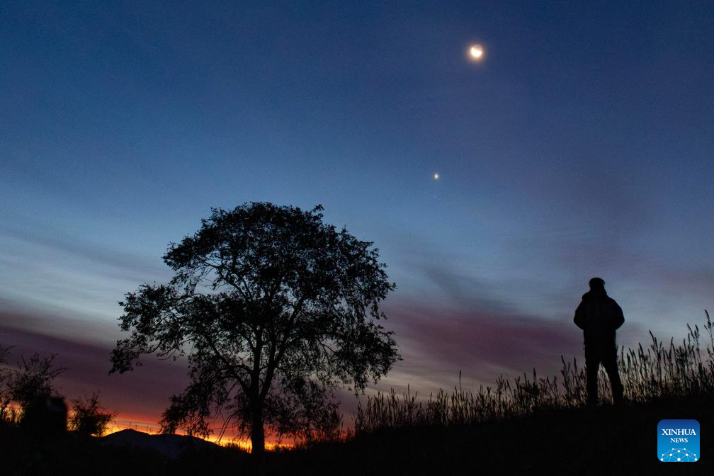 Venus, Regulus and moon seen in sky over China's Heilongjiang